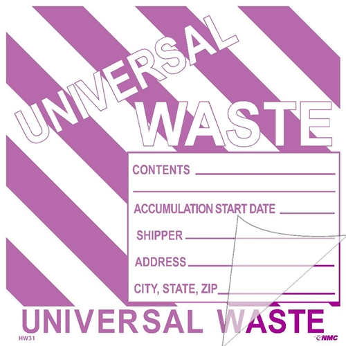 Universal Waste With Purple Stripes Self-Laminating Label (HW31SL100)