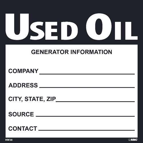 Use Oil Hazmat Label (HW38AL)