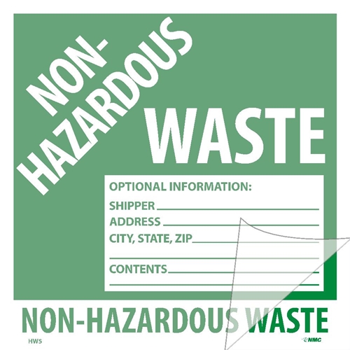 Non-Hazardous Waste Self-Laminating Label (HW5SL5)