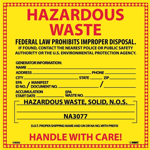 Hazardous Waste For Solids Hazmat Label (HW8S)