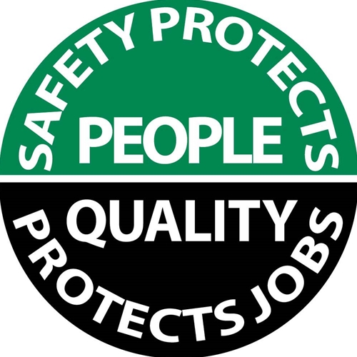 Safety Protects People Quality Protects Jobs Hard Hat Emblem (HH80)