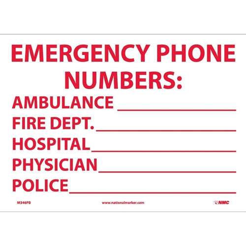 Emergency Phone Numbers Sign (M346PB)