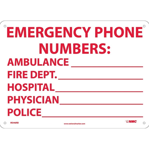 Emergency Phone Numbers Sign (M346RB)