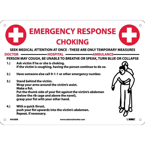 Emergency Response Choking Instructions Sign (M458RB)