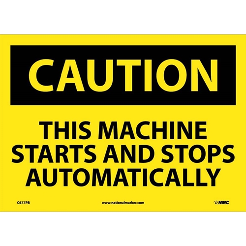 Caution This Machine Starts And Stops Automatically Sign (C677PB)