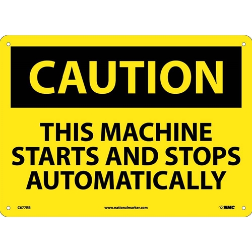 Caution This Machine Starts And Stops Automatically Sign (C677RB)