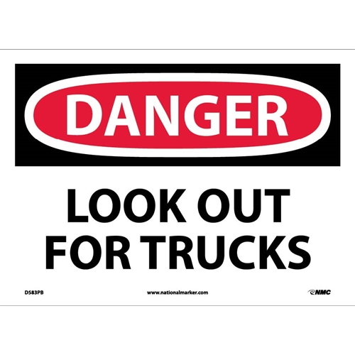 Danger Look Out For Trucks Sign (D583PB)