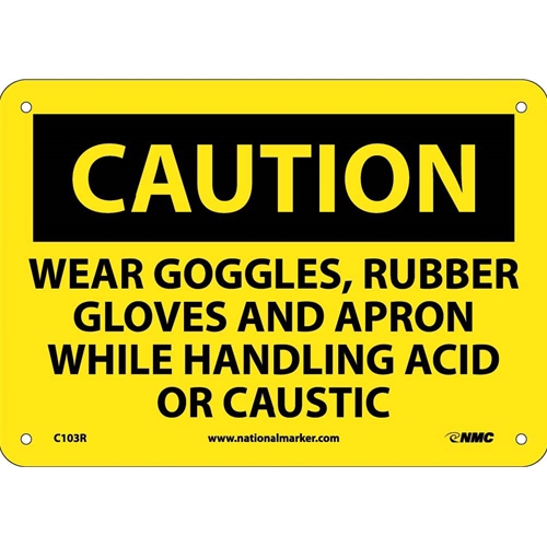 Caution Wear Ppe When Handling Acid Or Caustic Sign (C103R)