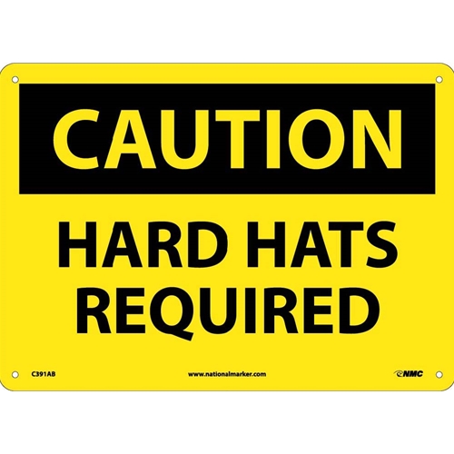 Caution Hard Hats Required Sign (C391AB)