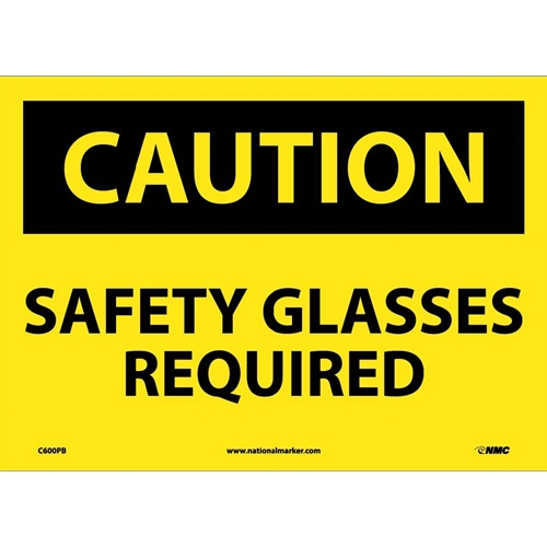 Caution Safety Glasses Required Sign (C600PB)