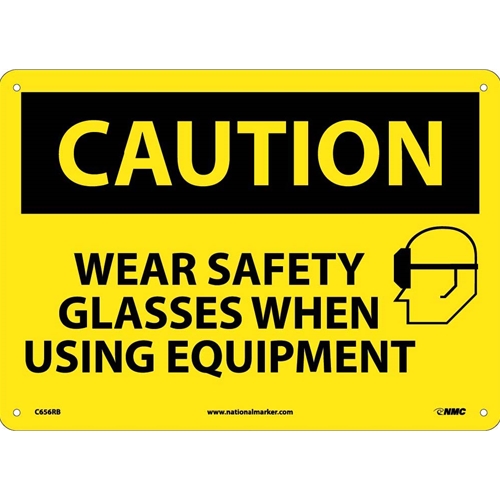 Caution Wear Safety Glasses When Using Equipment Sign (C656RB)