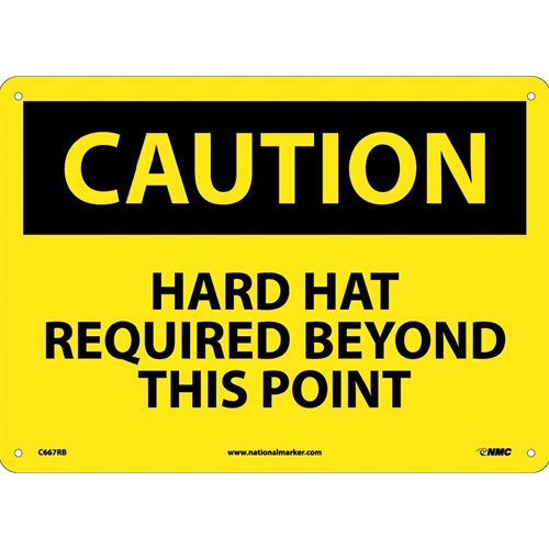 Caution Hard Hat Required Beyond This Point Sign (C667RB)