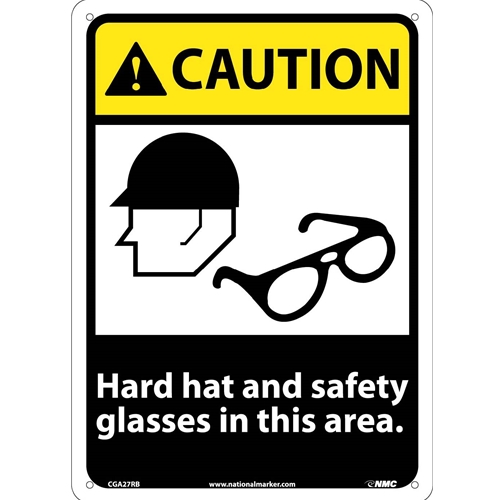 Caution Hard Hat And Safety Glasses In This Area Sign (CGA27RB)