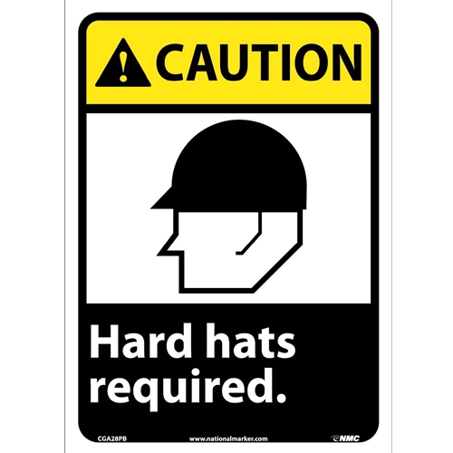 Caution Hard Hats Required Sign (CGA28PB)