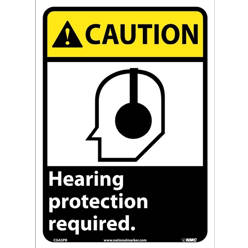 Caution Hearing Protection Required Sign (cga5pb)