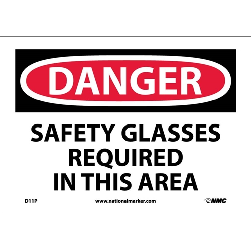 Danger Safety Glasses Required In This Area Sign (D11P)