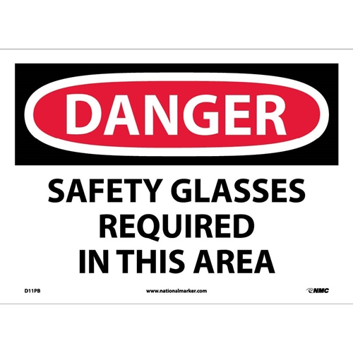 Danger Safety Glasses Required In This Area Sign (D11PB)
