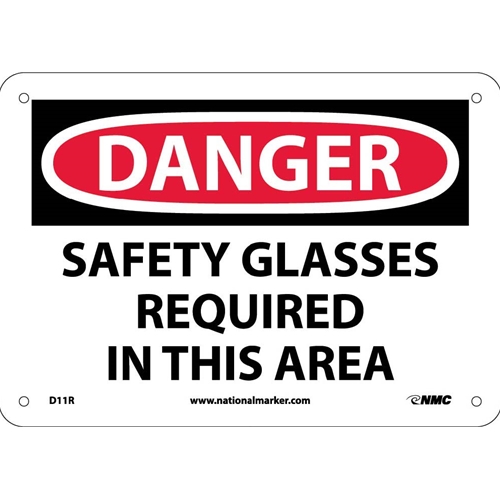 Danger Safety Glasses Required In This Area Sign (D11R)