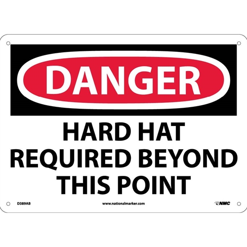 Danger Hard Hat Required Beyond This Point Sign (D389AB)