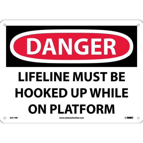 Danger Lifeline Must Be Hooked Up Sign (D411RB)