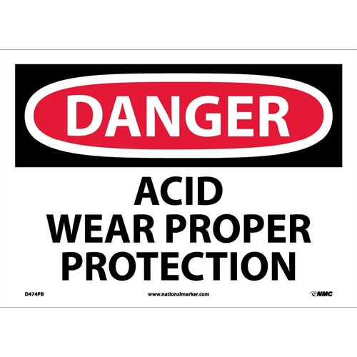 Danger Acid Wear Proper Protection Sign (D474PB)