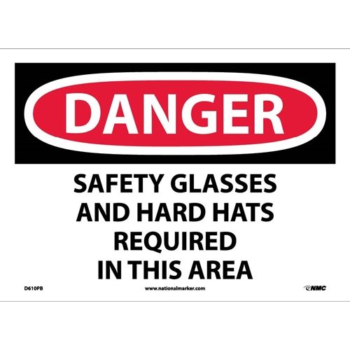 Danger Safety Glasses And Hard Hats Required Sign (D610PB)