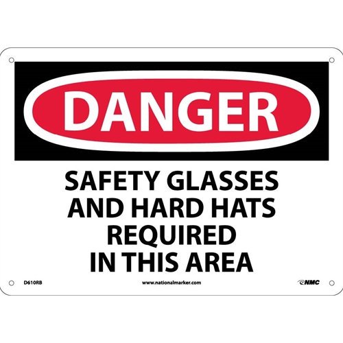 Danger Safety Glasses And Hard Hats Required Sign (D610RB)