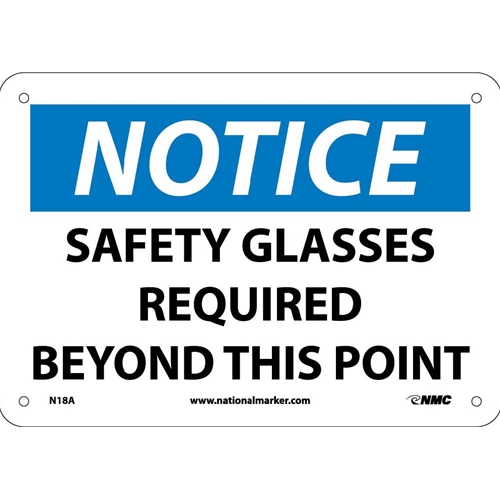 Notice Safety Glasses Required Beyond This Point Sign (N18A)