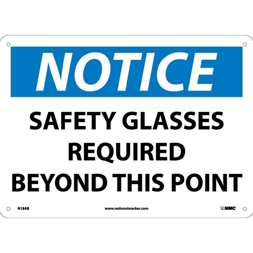 Notice Safety Glasses Required Beyond This Point Sign (N18AB)