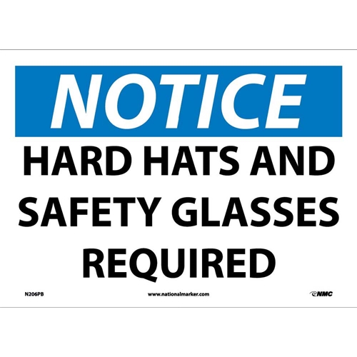 Notice Hard Hats And Safety Glass Required Sign (N206PB)
