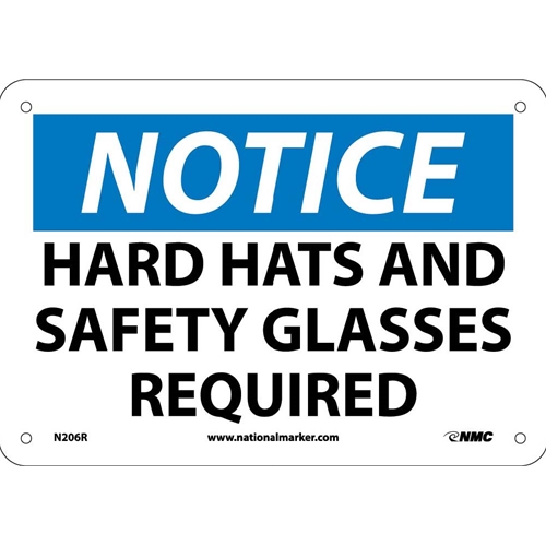 Notice Hard Hats And Safety Glass Required Sign (N206R)