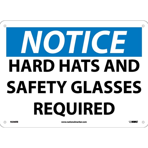 Notice Hard Hats And Safety Glass Required Sign (N206RB)