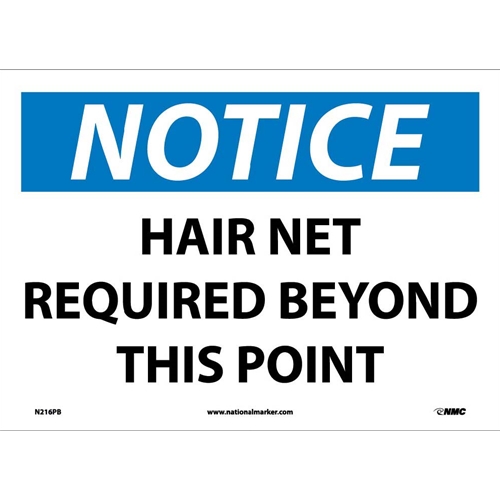 Notice Hair Net Required Beyond This Point Sign (N216PB)