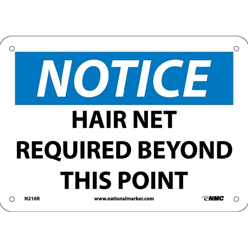 Notice Hair Net Required Beyond This Point Sign (N216R)