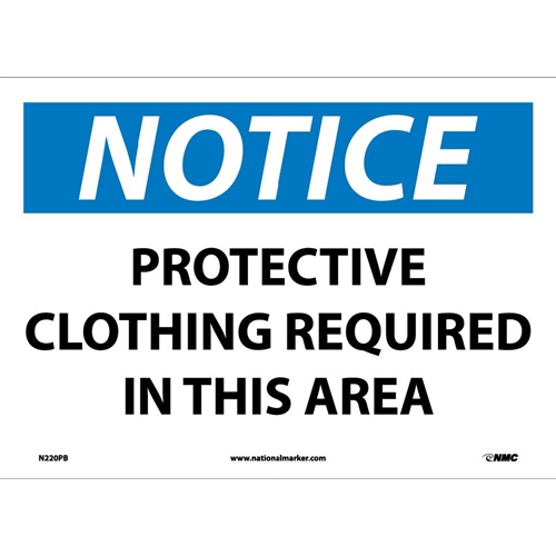 Notice Protective Clothing Required In This Area Sign (N220PB)