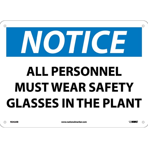Notice All Personnel Must Wear Safety Glasses Sign (N242AB)