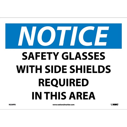 Notice Safety Glasses With Side Shields Required Sign (N339PB)