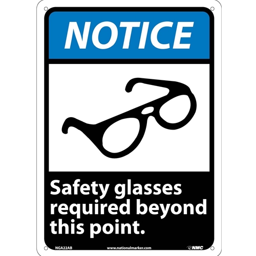 Notice Safety Glasses Required Beyond This Point Sign (NGA22AB)