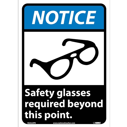 Notice Safety Glasses Required Beyond This Point Sign (NGA22PB)