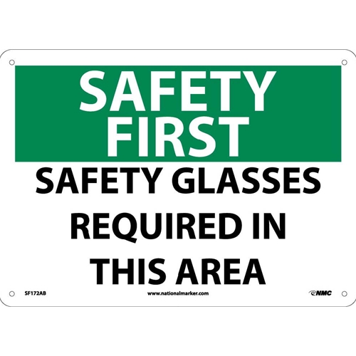 Safety First Safety Glasses Required In This Area Sign (SF172AB)