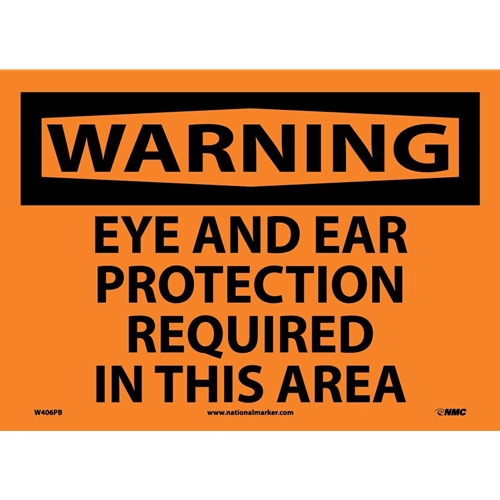 Warning Eye And Ear Protection Required Sign (W406PB)