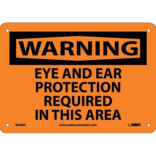 Warning Eye And Ear Protection Required Sign (W406R)