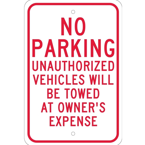 No Parking Unauthorized Vehicles Will Be Towed Sign (TM12J)