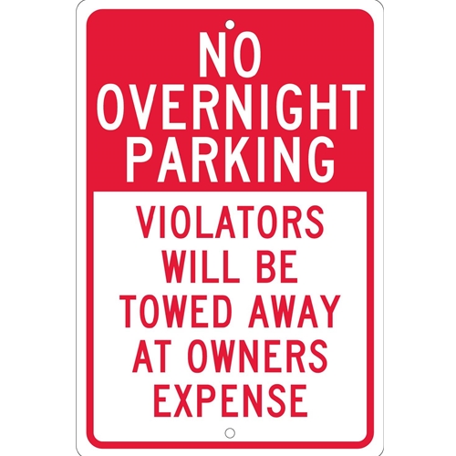 No Overnight Parking Violators Will Be Towed Sign (TM57H)