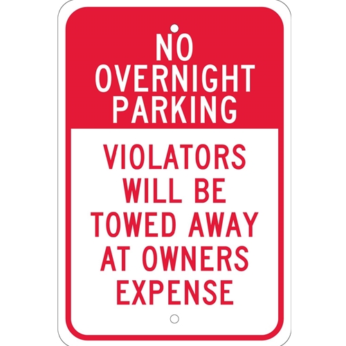 No Overnight Parking Violators Will Be Towed Sign (TM57J)