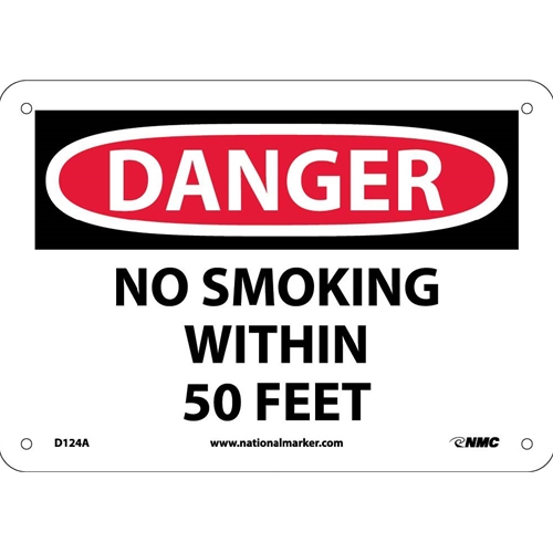 Danger No Smoking Within 50 Feet Sign (D124A)