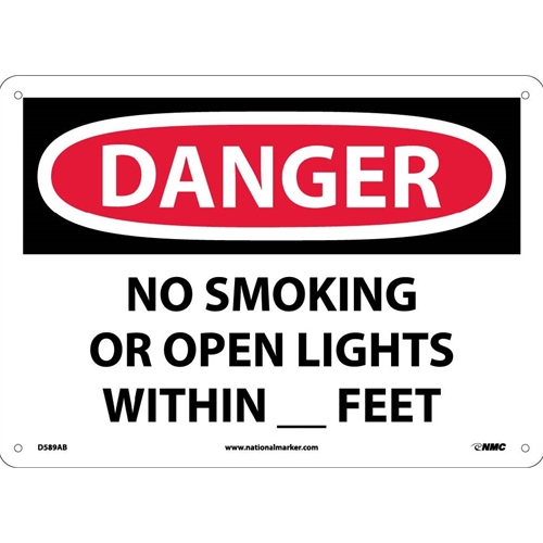 Danger No Smoking Or Open Lights Within __Feet Sign (D589AB)