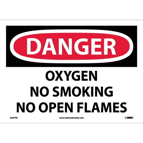 Danger Oxygen No Smoking No Open Flames Sign (D597PB)
