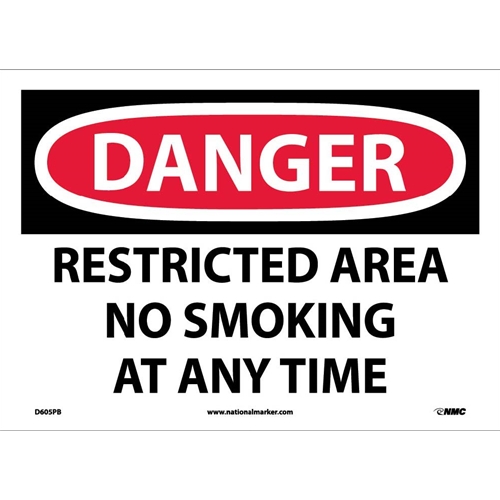 Danger Restricted Area No Smoking At Any Time Sign (D605PB)