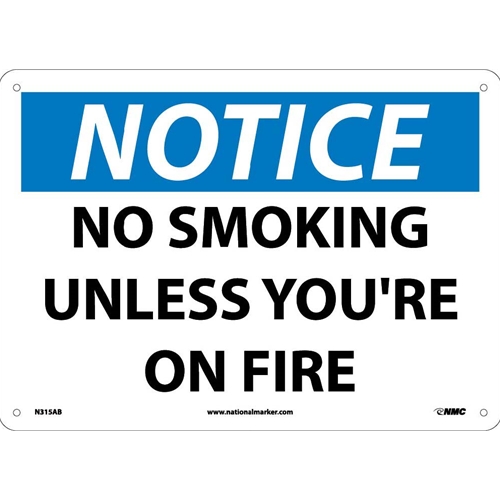 Notice No Smoking Unless You'Re On Fire Sign (N315AB)